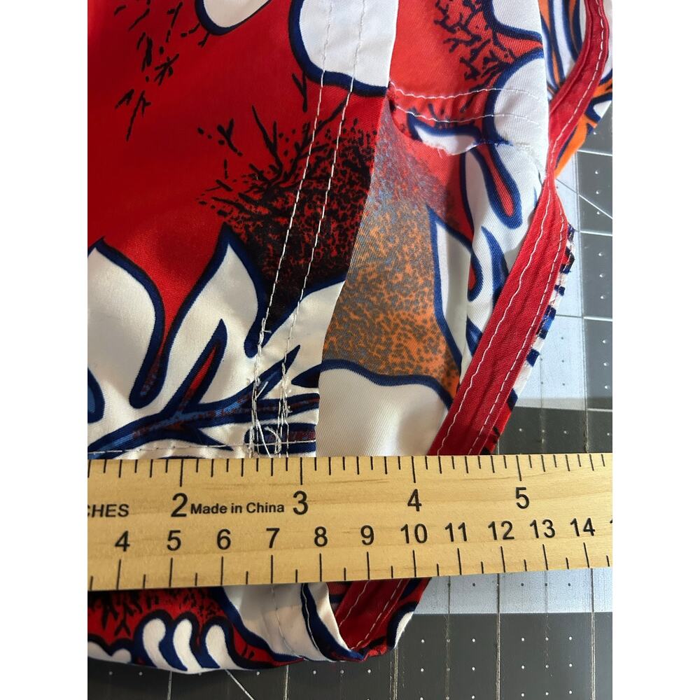 Vintage 90’s Hawaiian Board Shorts Coconut Girl Tropical Hibiscus Red Blue Sz 5 - Picture 7 of 8